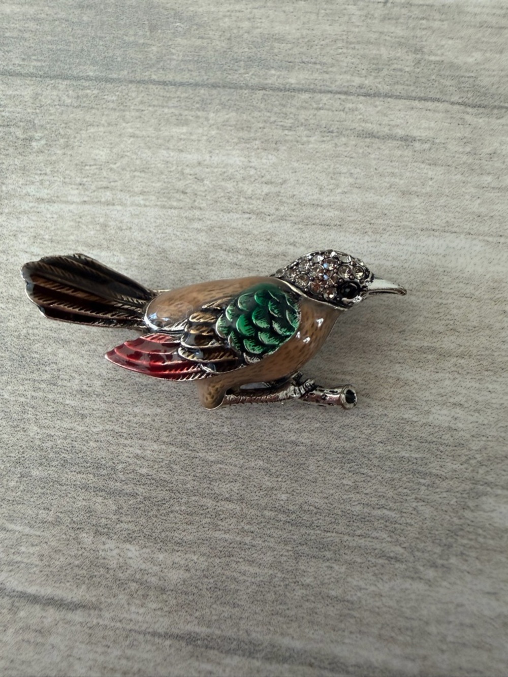 Decorative Bird Brooch - Multicolor Enamel & Crystal Accent